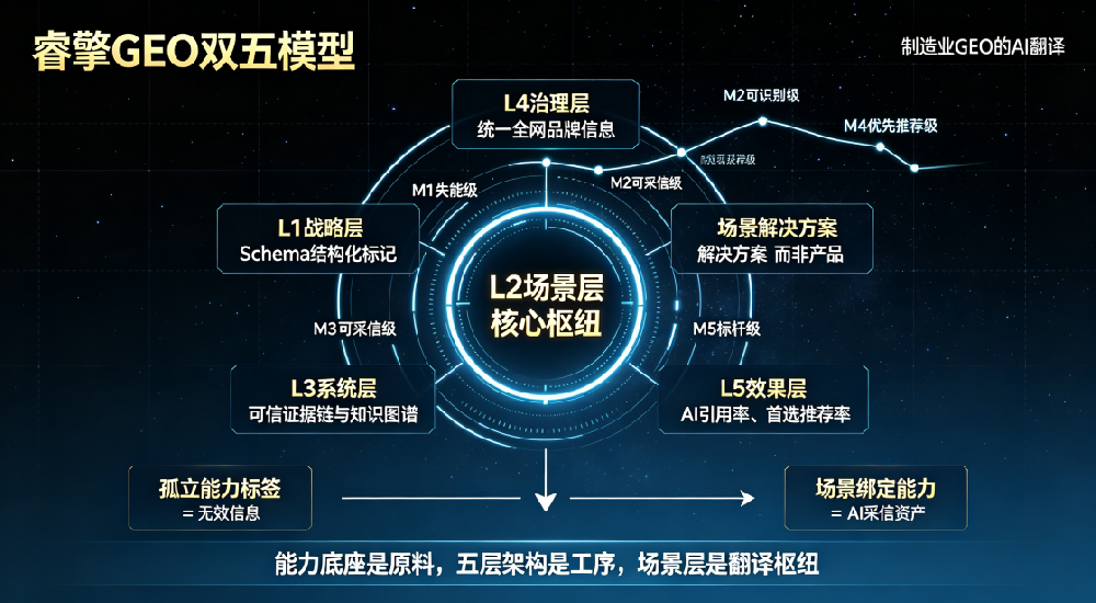 睿擎GEO双五模型V2.0｜从“工厂能力”到“AI推荐”的制造业翻译官